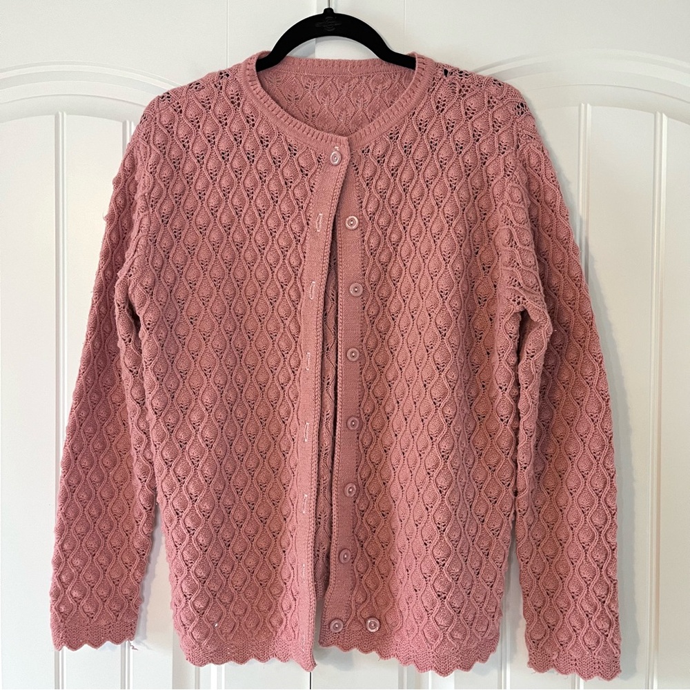 Vintage Pink Knit Button-Front Cardigan